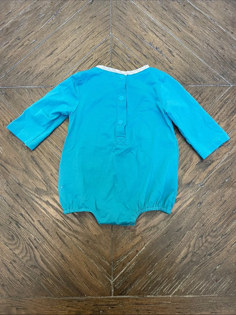 Busy Bees Smocks Teal Romper with Plaid Pocket Monogram MAC